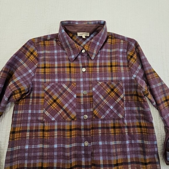 Mystree Shacket Women's Small Purple Brown Long Sleeve Snaps EUC LN Heavy Task - Picture 3 of 16